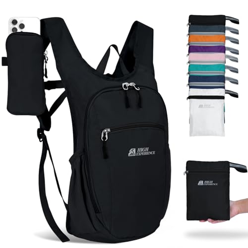 Hiking Backpack 10L/15L Small Daypack Lightweight Packable Travel Foldable Water Resistan for Women Men (Black, 10L)