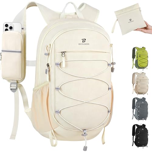 Hiking Backpack 15L Small Backpack Packable Day pack Water Resistant Lightweight Travel Backpack for Women Men with Shoulder Strap Pockets for Hiking Camping Outdoor, Beige