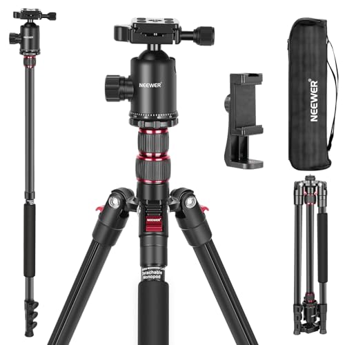 NEEWER 77 inch Camera Tripod Monopod for DSLR, Phone with 360° Panoramic Ball Head, 2 Axis Center Column, Arca Type QR Plate, Bag, Compact Aluminum Lightweight Travel Tripod 34lb Max Load, TP77