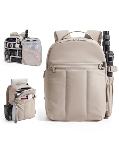BAGSMART Puffy Camera Backpack, Camera Bags for Photographers, DSLR/SLR Mirrorless Photography Camera Case, Small Water-resistant Travel Backpack for Women with Laptop Compartment, Brown