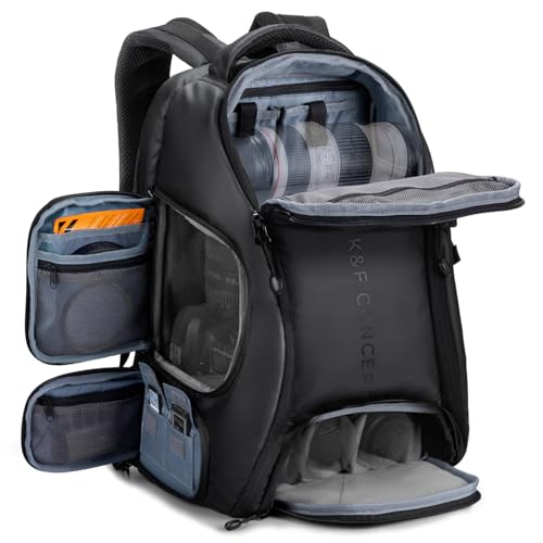 K&F CONCEPT Camera Backpack,25L Large Capacity Camera Bag for Photographers with Raincover and 15.6 Inch Laptop Compartment Compatible for Canon/Nikon/Sony/DJI Mavic Drone